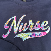 Custom Floral Appliqué Nurse Sweatshirt with Optional Personalized Tail
