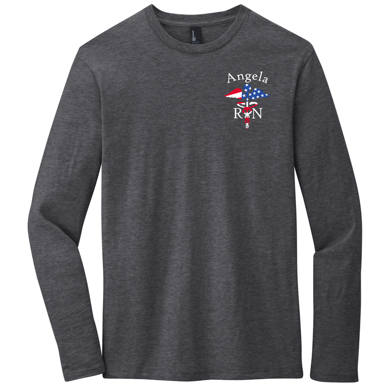 District Personalized Long Sleeve Tee with Flag Caduceus