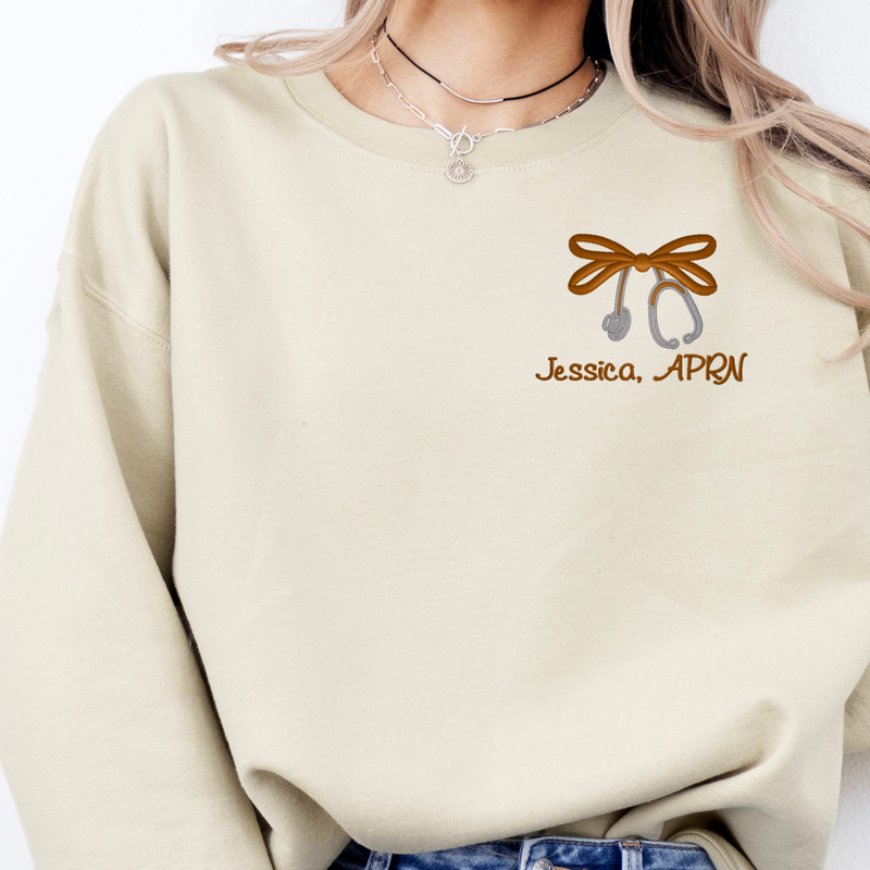 Personalized Crew Neck Sweatshirt | Bow Embroidery