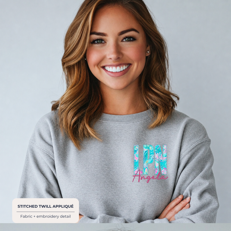 Custom Floral Appliqué Credentials Sweatshirt with Name
