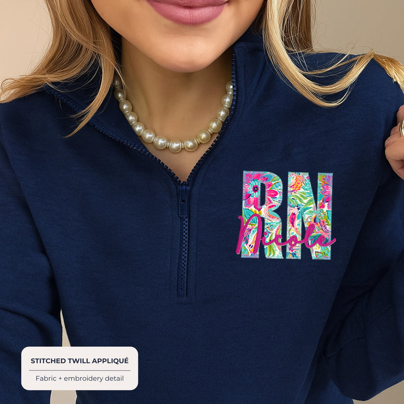 Custom Floral Appliqué Credentials Quarter Zip with Name
