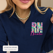 Custom Floral Appliqué Credentials Quarter Zip with Name