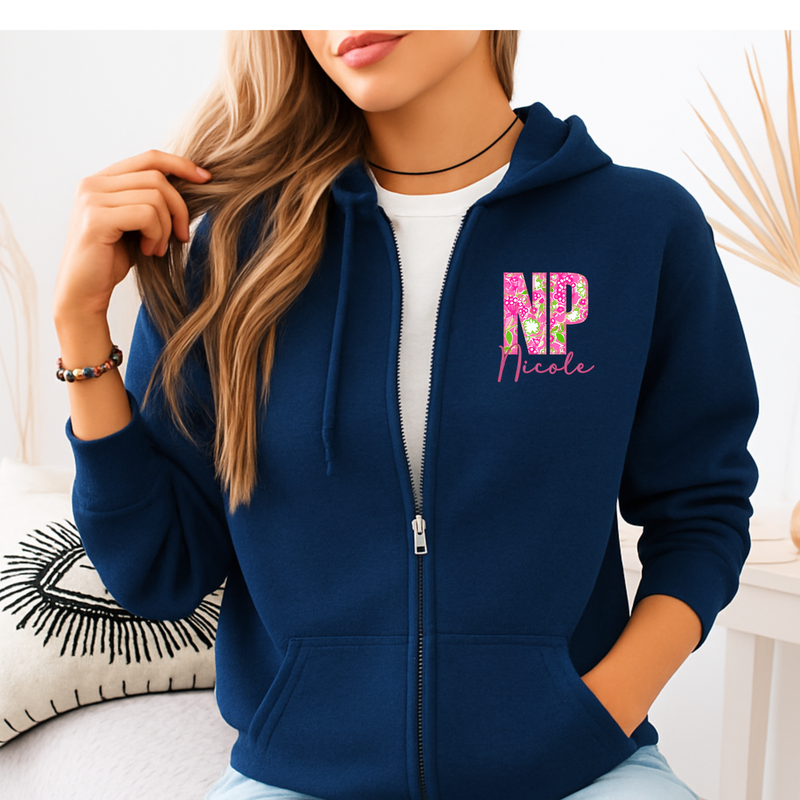 Custom Floral Appliqué Credentials Full Zip with Name