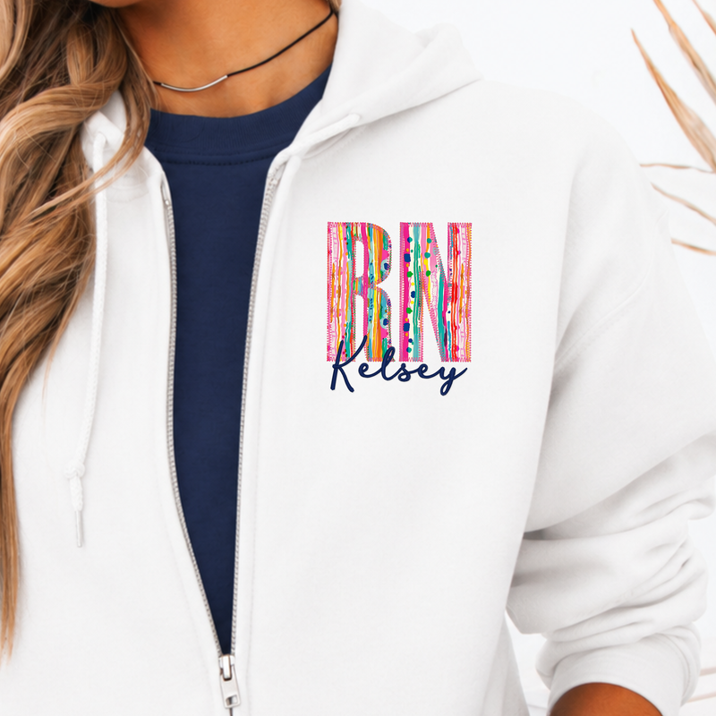 Custom Floral Appliqué Credentials Full Zip with Name