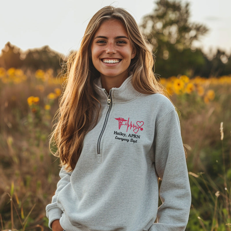 Personalized 1/4 zip Healthcare Provider Sweatshirt - Unisex Sizing