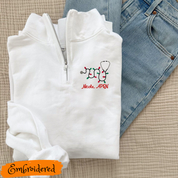 Personalized 1/4 zip Unisex Sweatshirt with Embroidered Xmas Lights