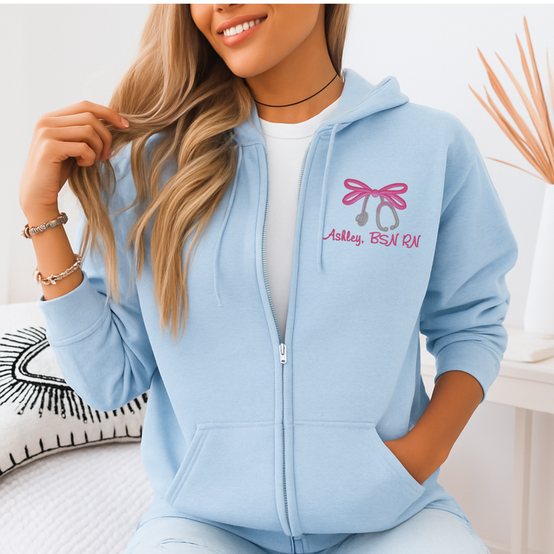 Brooke District Unisex Full Zip Sweatshirt with Bow Embroidery