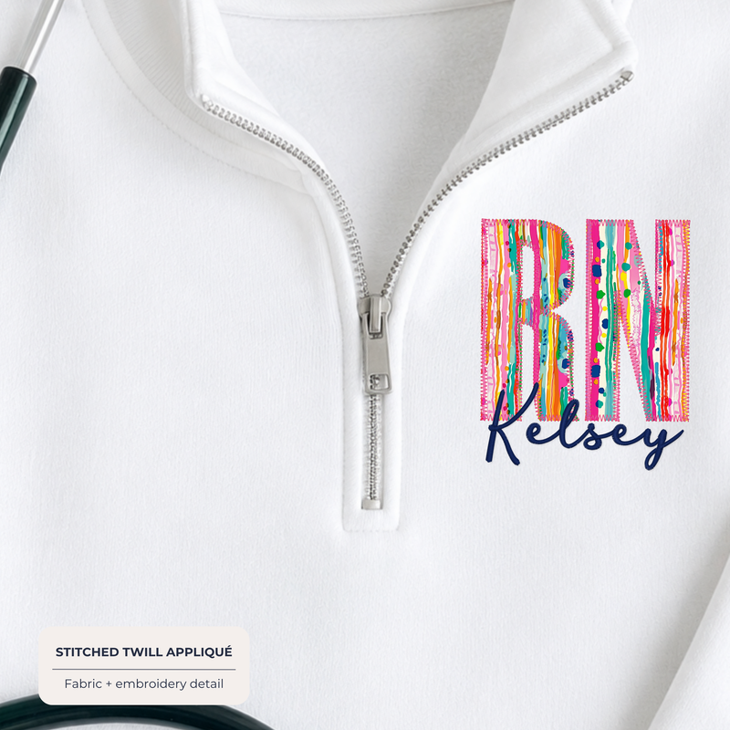Custom Floral Appliqué Credentials Quarter Zip with Name