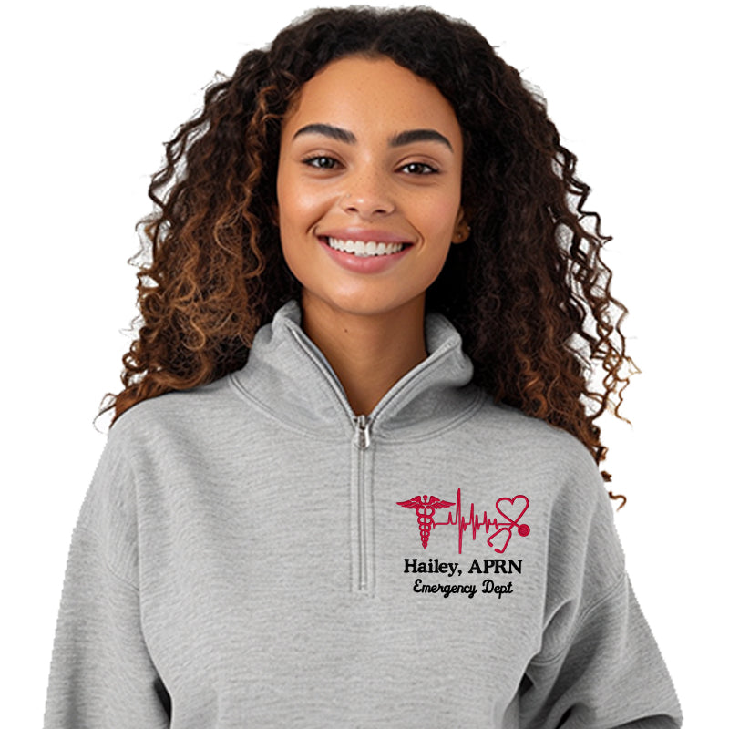 Personalized 1/4 zip Healthcare Provider Sweatshirt - Unisex Sizing