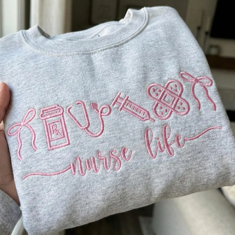 Custom Embroidered Medical Icons Crewneck Sweatshirt (Optional Script)