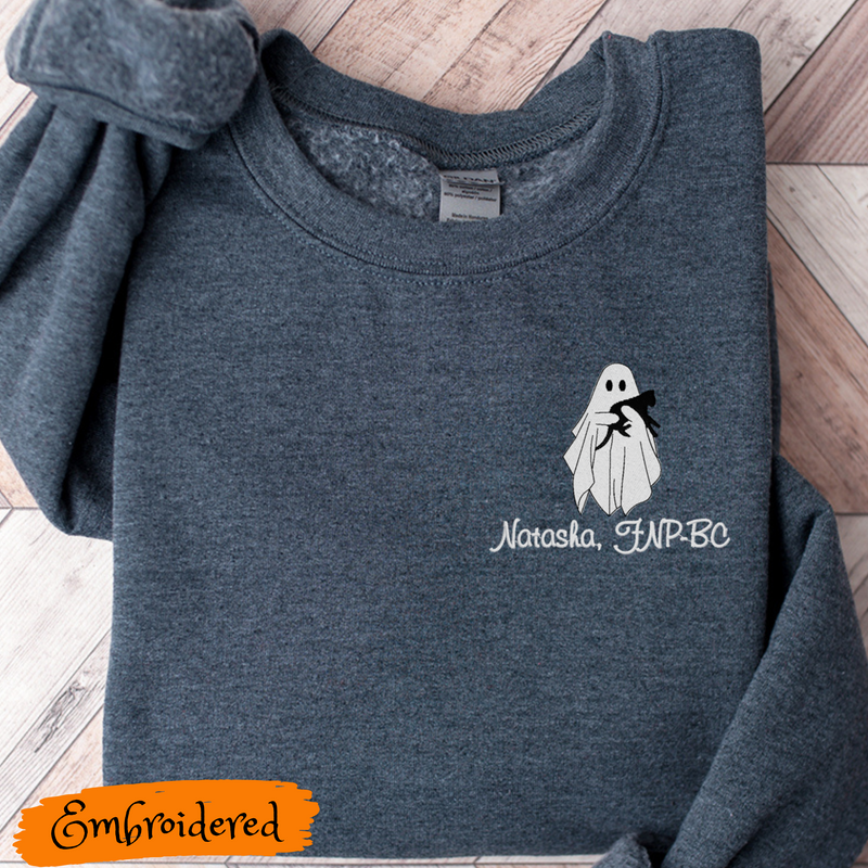 Embroidered Personalized Crewneck Sweatshirt | Ghost with Cat