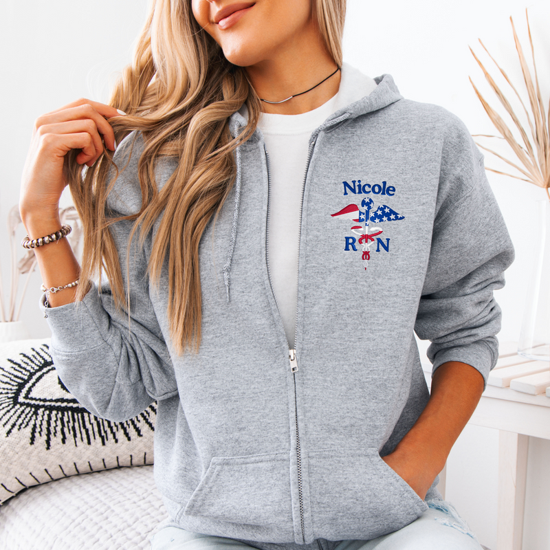 Brooke District Unisex Embroidered Full Zip Flag Caduceus Sweatshirt