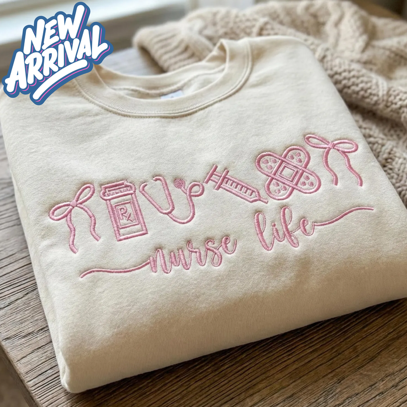 Custom Embroidered Medical Icons Crewneck Sweatshirt (Optional Script)
