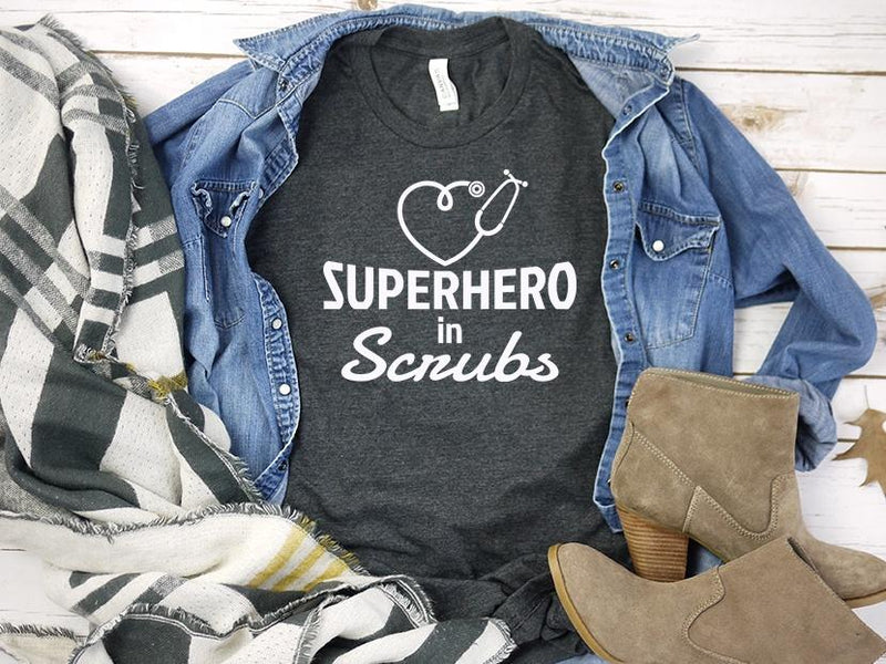 Adult Bella Canvas Tee | Super Hero in Scrubs Nurse Tee