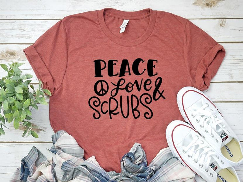 Adult Bella Canvas Tee | Peace Love Scrub Nurse Tee