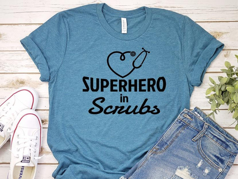 Adult Bella Canvas Tee | Super Hero in Scrubs Nurse Tee
