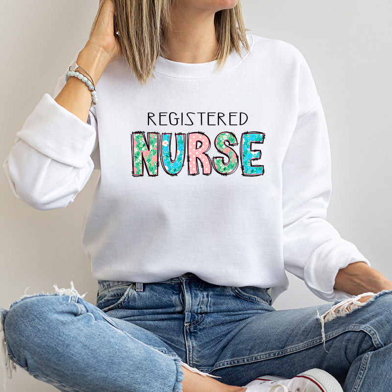 Crewneck Sweatshirt | Spring Doodle Heart Registered Nurse