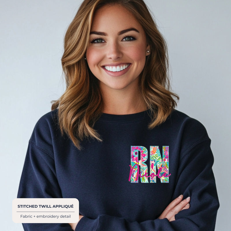 Custom Floral Appliqué Credentials Sweatshirt with Name