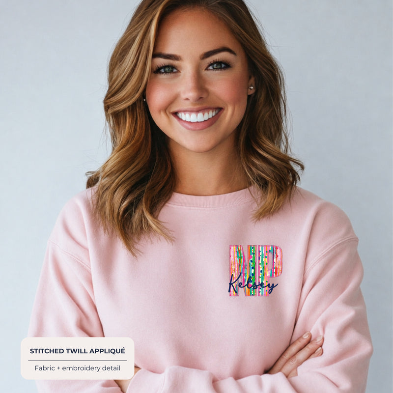 Custom Floral Appliqué Credentials Sweatshirt with Name