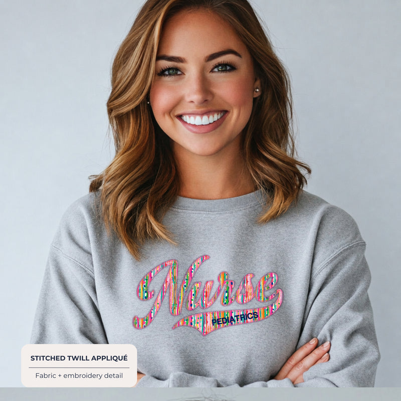 Custom Floral Appliqué Nurse Sweatshirt with Optional Personalized Tail