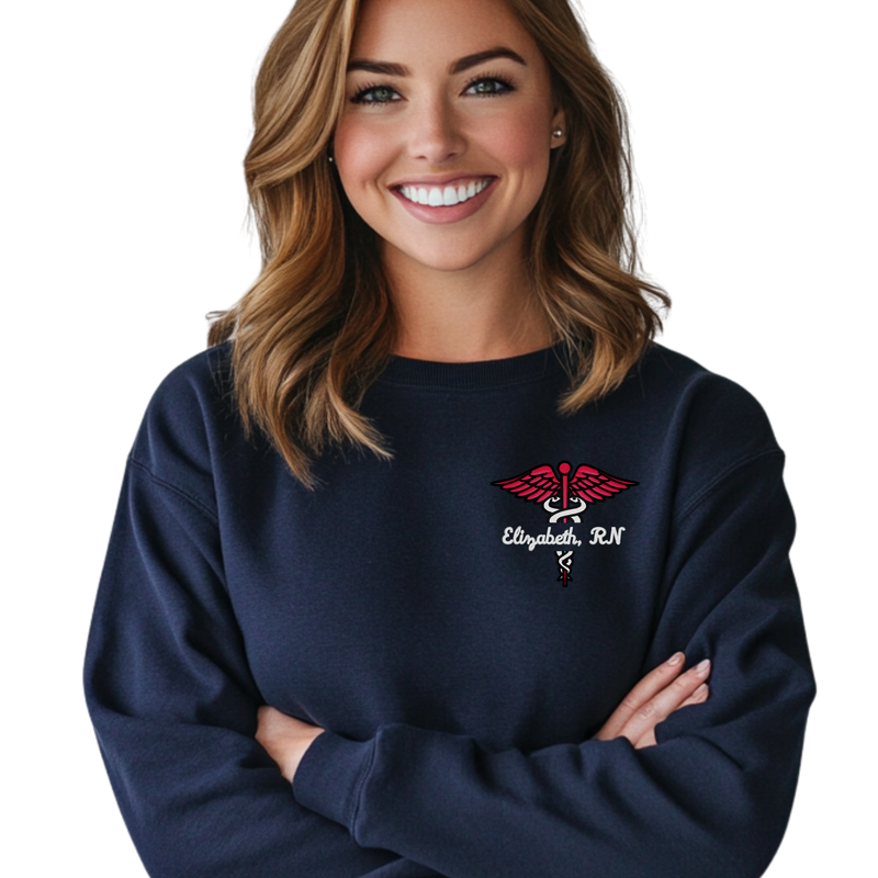 Personalized Crew Neck Sweatshirt with Healthcare Embroidery