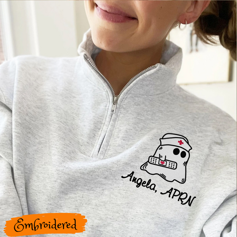 Embroidered 1/4 zip  Sweatshirt with BOO BOO Crew
