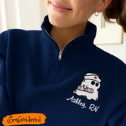 Embroidered 1/4 zip  Sweatshirt with BOO BOO Crew