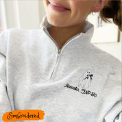 Embroidered 1/4 zip  Sweatshirt with Personalized Ghost Cat