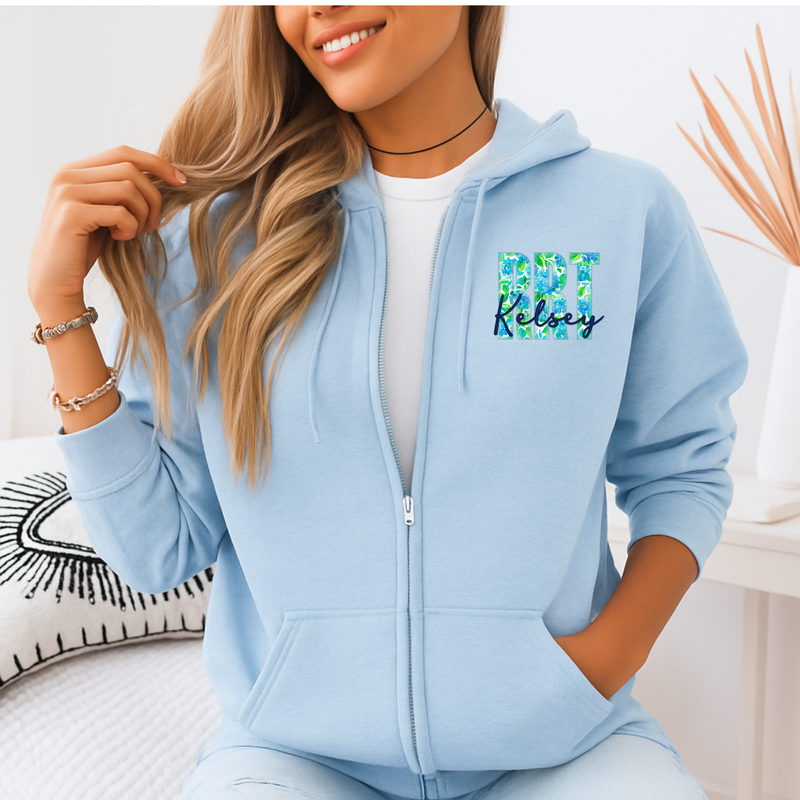 Custom Floral Appliqué Credentials Full Zip with Name