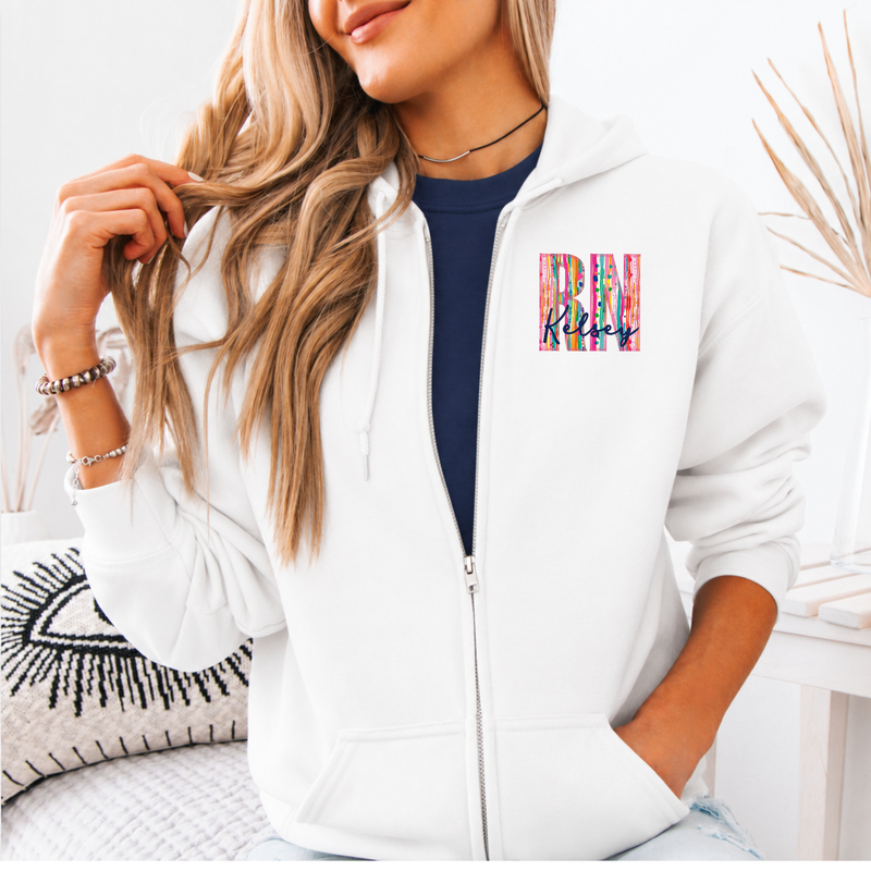 Custom Floral Appliqué Credentials Full Zip with Name