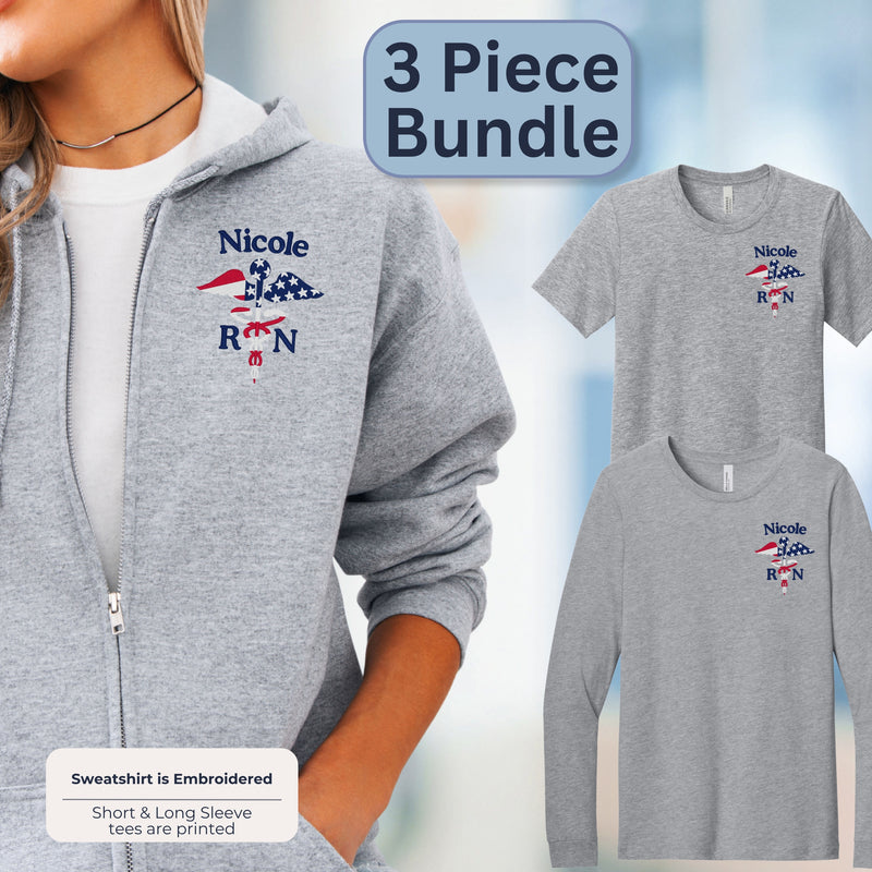 Flag Caduceus Bundle | Full zip Sweatshirt - Long-Sleeve Tee- Short Sleeve Tee