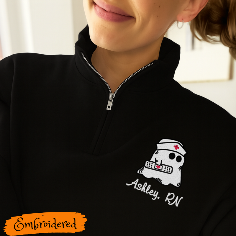 Embroidered 1/4 zip  Sweatshirt with BOO BOO Crew