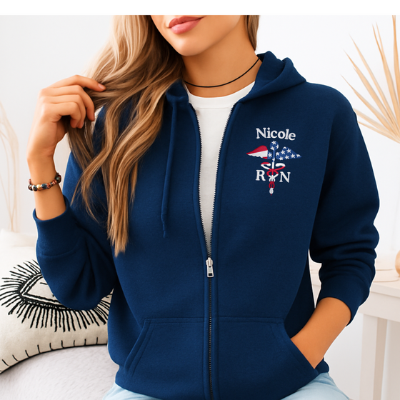 Brooke District Unisex Embroidered Full Zip Flag Caduceus Sweatshirt