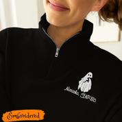 Embroidered 1/4 zip  Sweatshirt with Personalized Ghost Cat