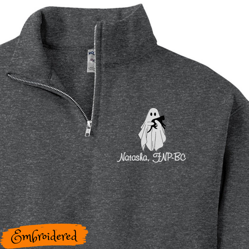 Embroidered 1/4 zip  Sweatshirt with Personalized Ghost Cat