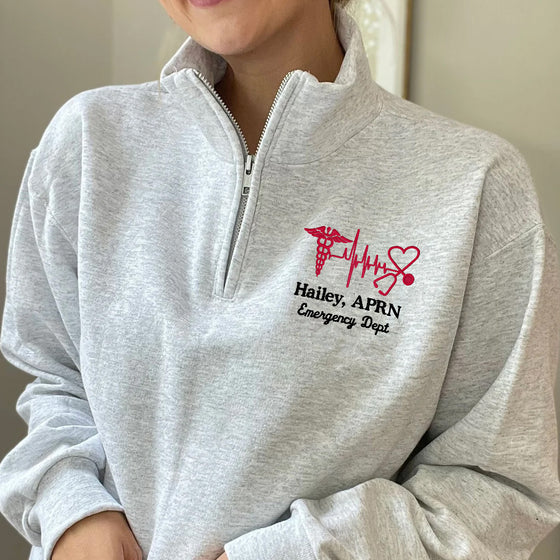 Personalized 1/4 zip  Healthcare Provider Sweatshirt - Unisex Sizing