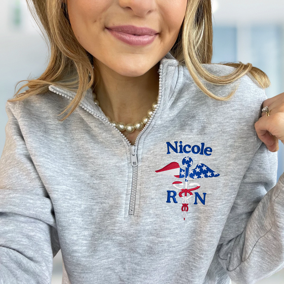 Personalized 1/4 zip  Embroidered Flag Sweatshirt - Unisex Sizing