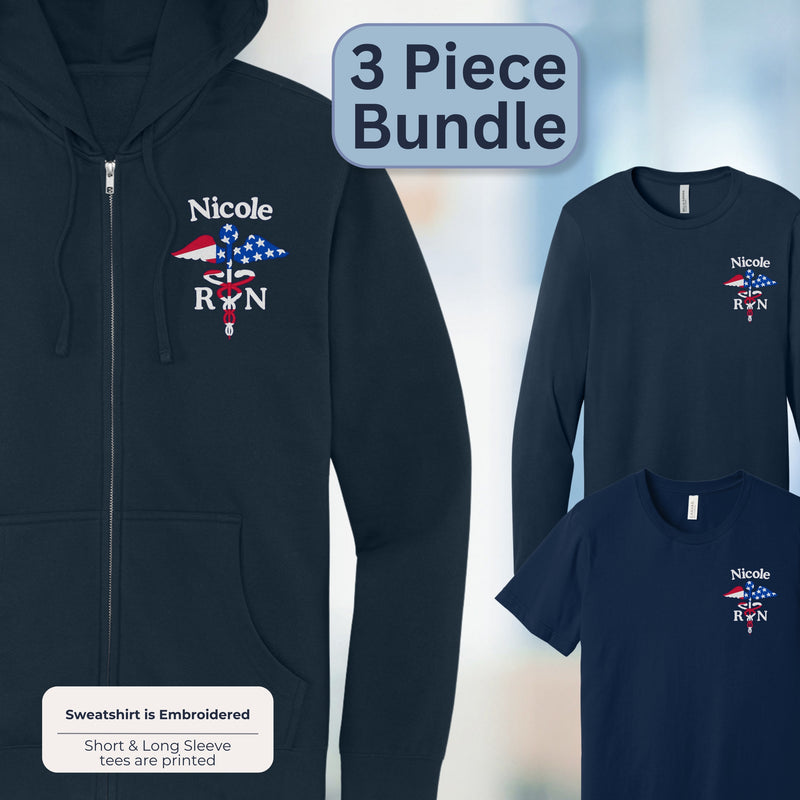 Flag Caduceus Bundle | Full zip Sweatshirt - Long-Sleeve Tee- Short Sleeve Tee