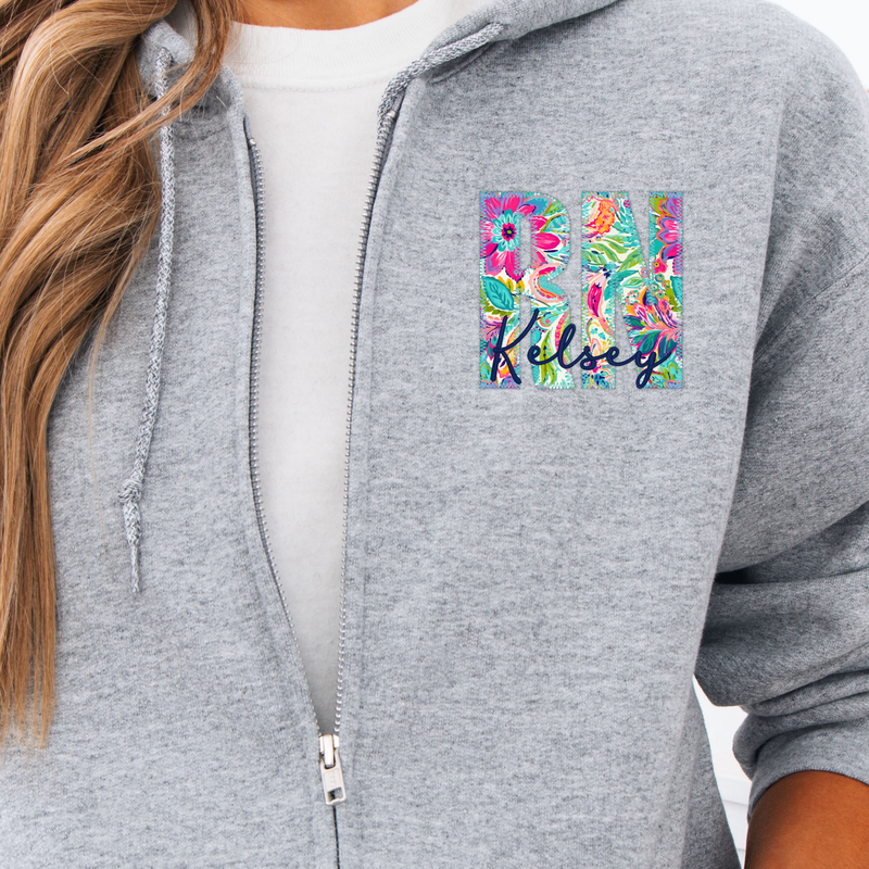 Custom Floral Appliqué Credentials Full Zip with Name