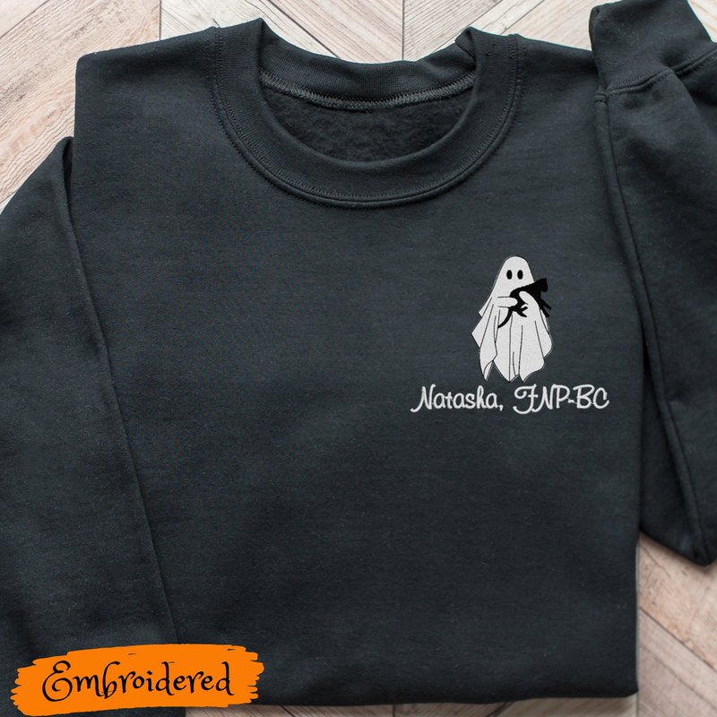 Embroidered Personalized Crewneck Sweatshirt | Ghost with Cat