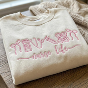 Custom Embroidered Medical Icons Crewneck Sweatshirt (Optional Script)