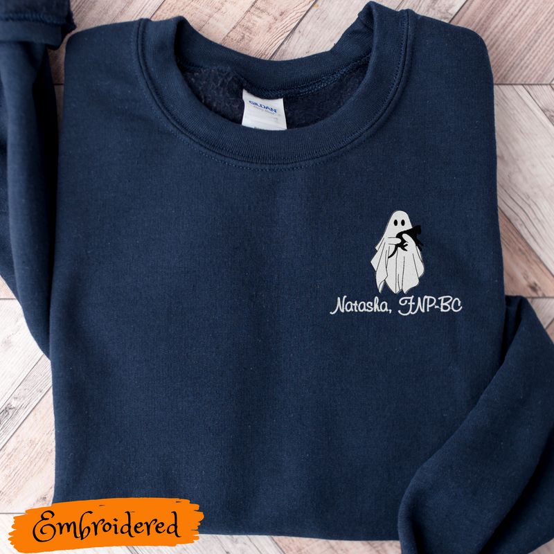 Embroidered Personalized Crewneck Sweatshirt | Ghost with Cat