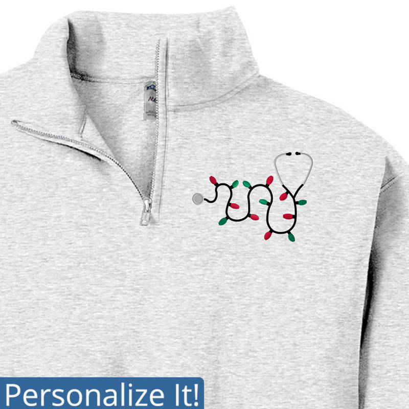 Personalized 1/4 zip  Unisex Sweatshirt with Embroidered Xmas Lights
