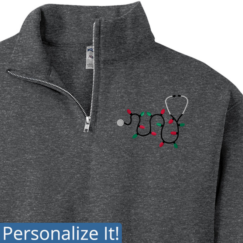 Personalized 1/4 zip  Unisex Sweatshirt with Embroidered Xmas Lights