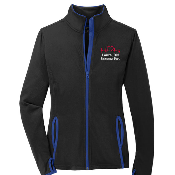 OVERSTOCK | Ladies Sport-Wick® Stretch Contrast Full-Zip | Black- Royal  XL