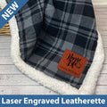Plaid Sherpa Personalized Blanket with Leatherette Patch