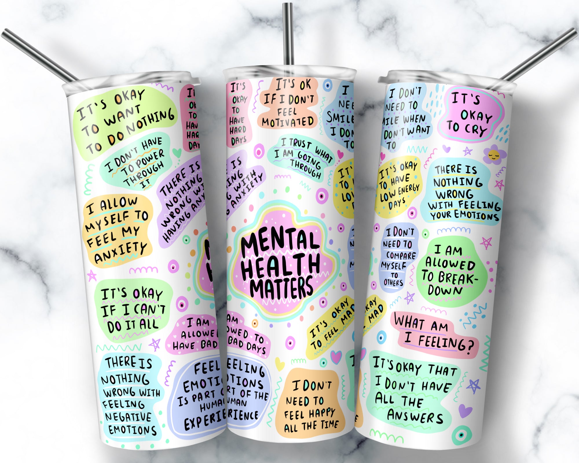 Mental Health Tumbler Wrap, Mental Health Matters Cup 20 oz Skinny Tumbler